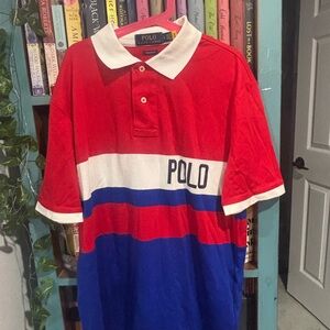 Ralph Lauren Red & Blue Striped Polo Shirt | Short Sleeve